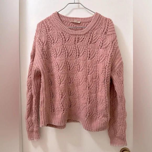 ~ANTHROPOLOGIE~ SPLENDID Chunky Knit Crewneck Sweater in Dusty Pink Color - Picture 1 of 10